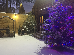 Двор коттеджа Банной Усадьбы с зоной барбекю